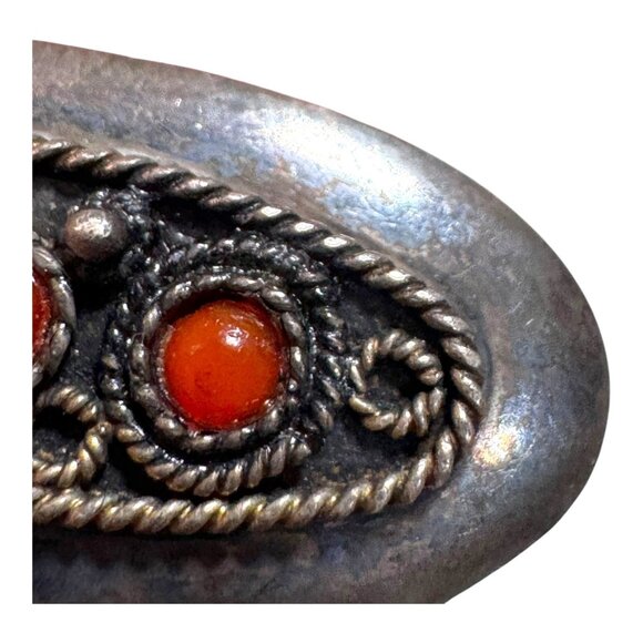 Vintage Silver Brooch Pin Ornate Red Coral Cabochons & Filigree Detailing READ - Picture 6 of 6